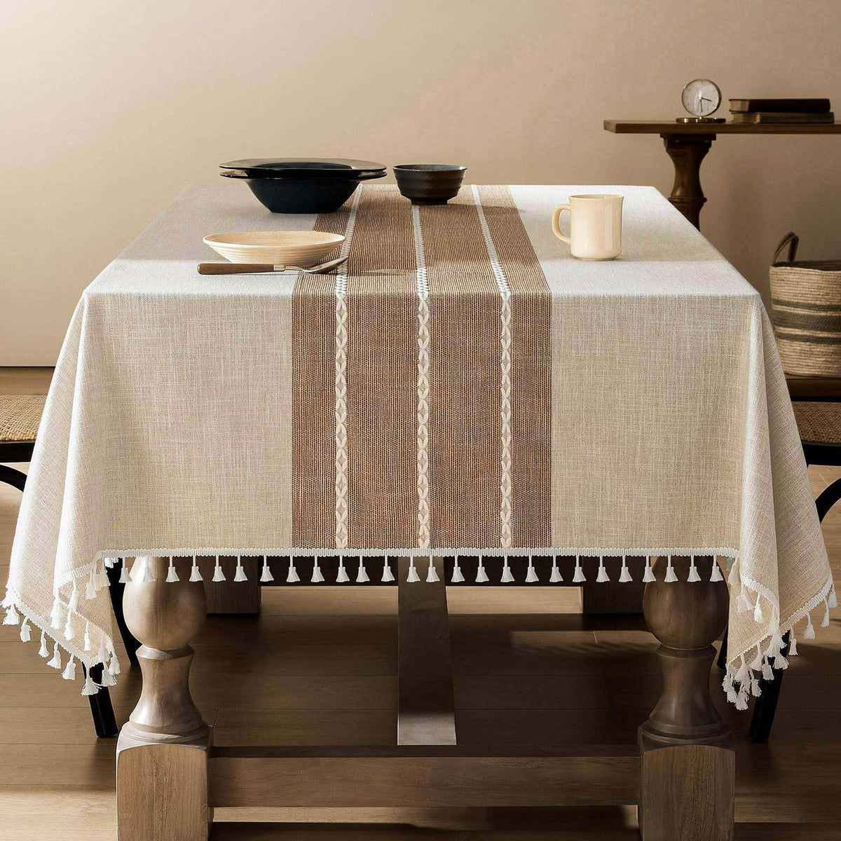ZeeMart Contrast Linen Square Table Cloth 60x60 Inch Brown
