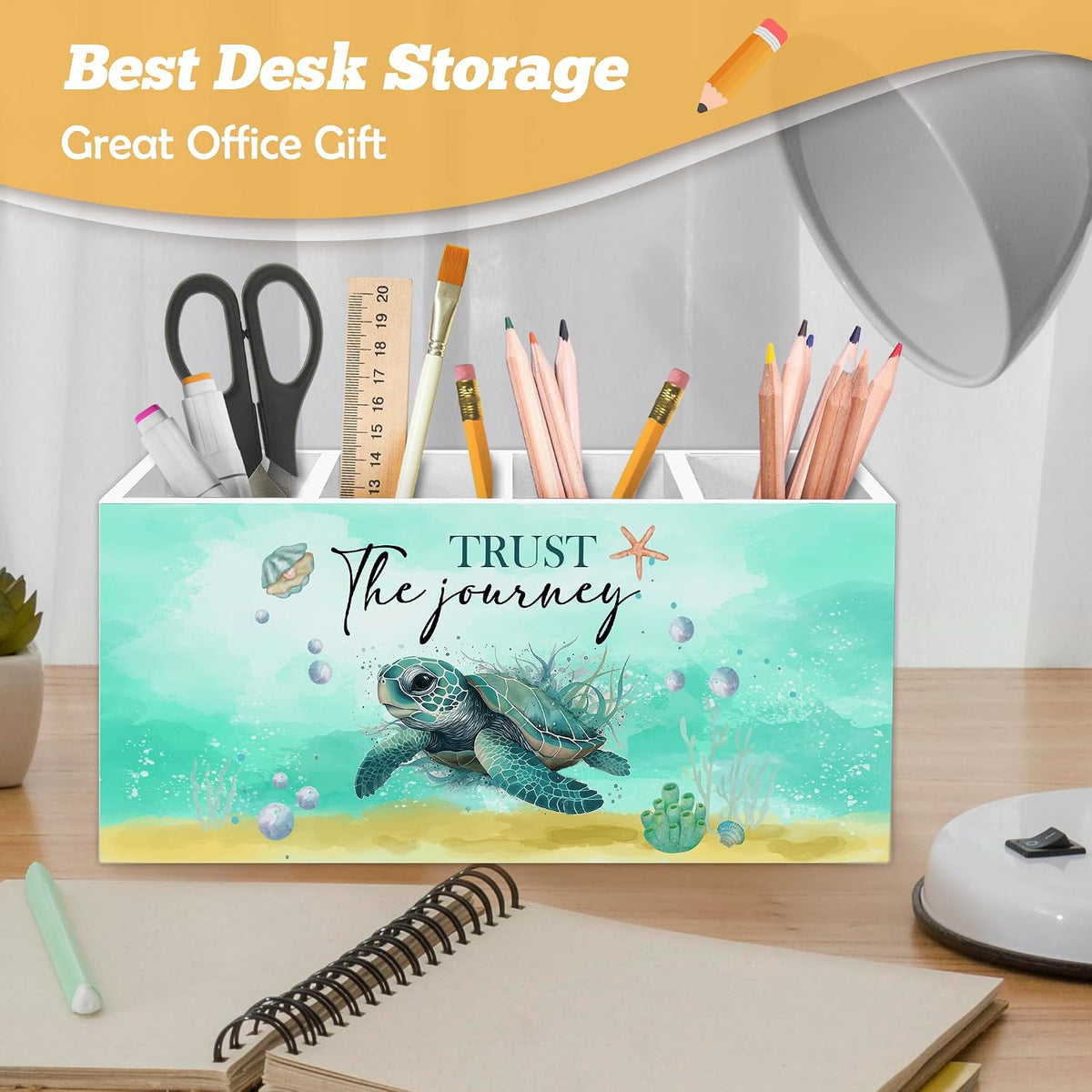Coastal Beach Sea Turtle Pen Holder Organizer for Desk Accessories
