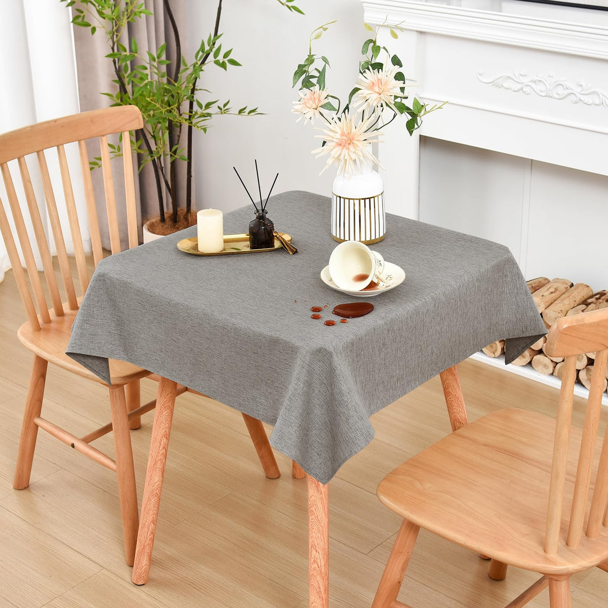 Wolkemer Oval Tablecloth 60 x 84 Inches Faux Linen Water Resistant