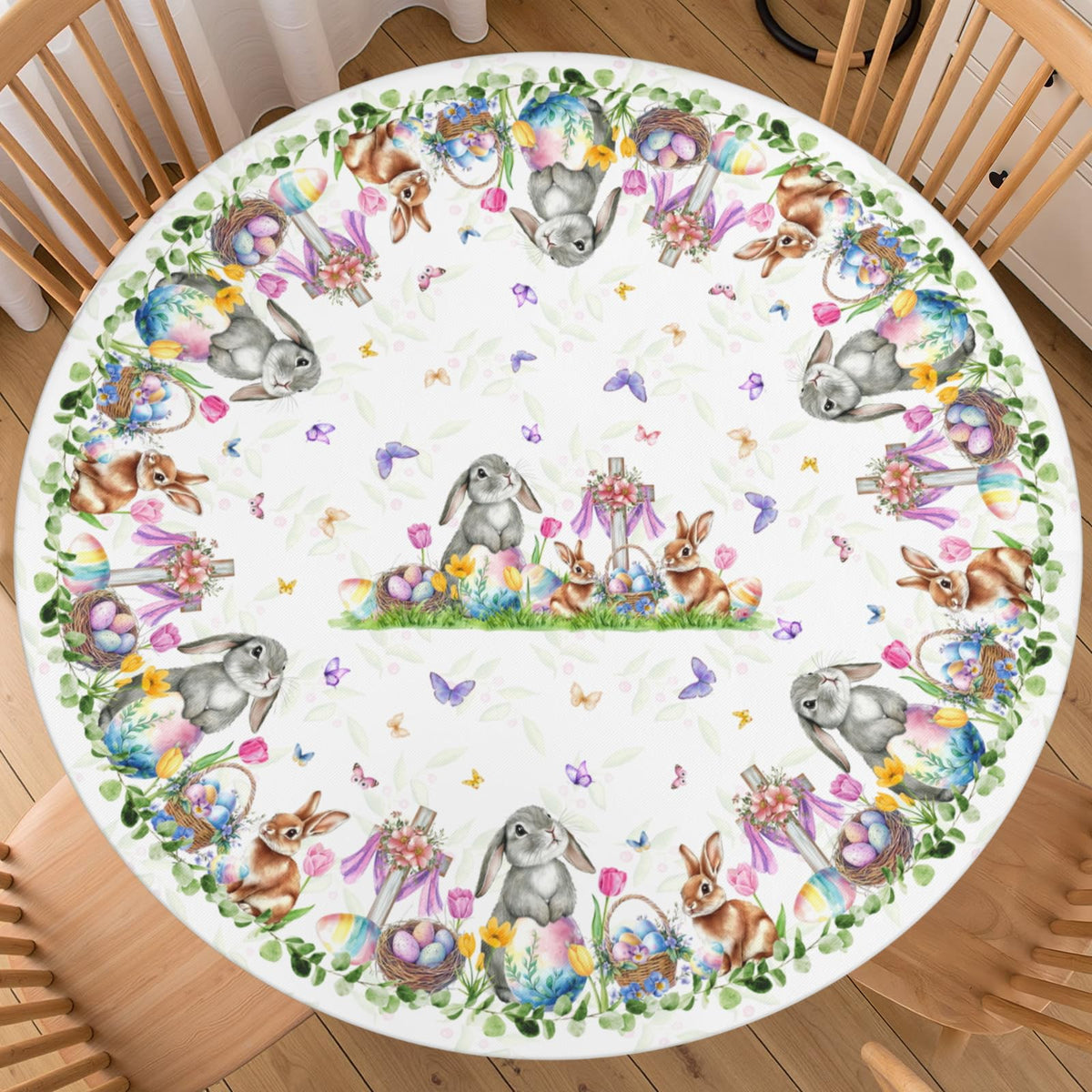 Fall Round Fitted Tablecloth with Elastic Edge Orange Blue White Thanksgiving Pumpkin Table Cover 40-44 Inch Autumn Leaf Washable Table Cloth for Kitchen Dining Room Party Decor