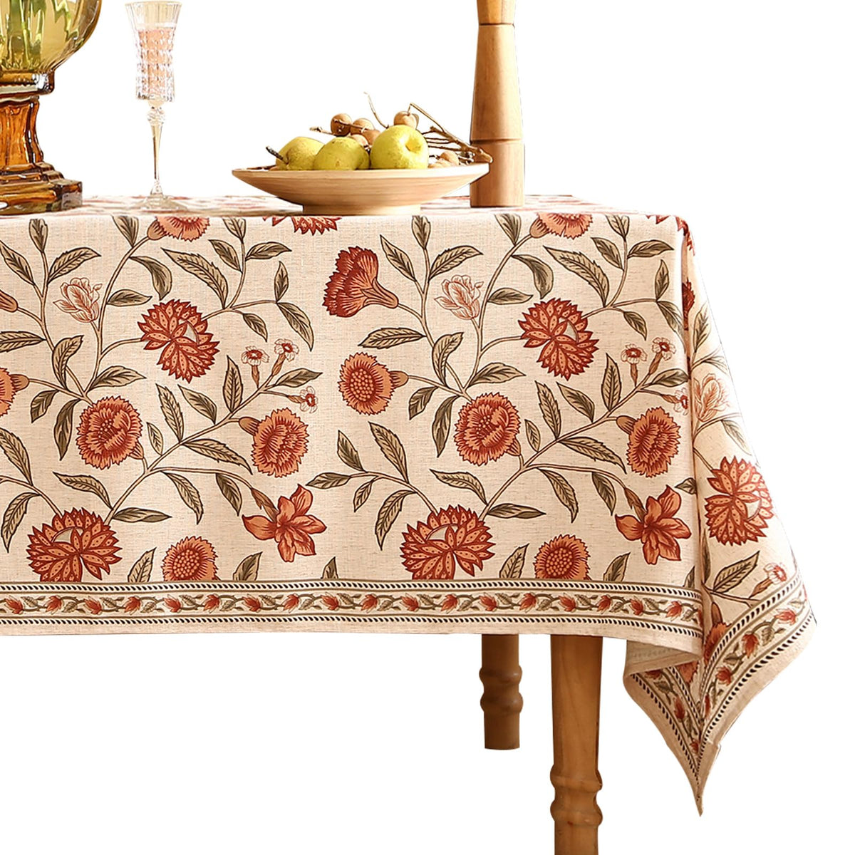 ISAENNE Designer Vintage Square Large Floral Tablecloth,67"x67"