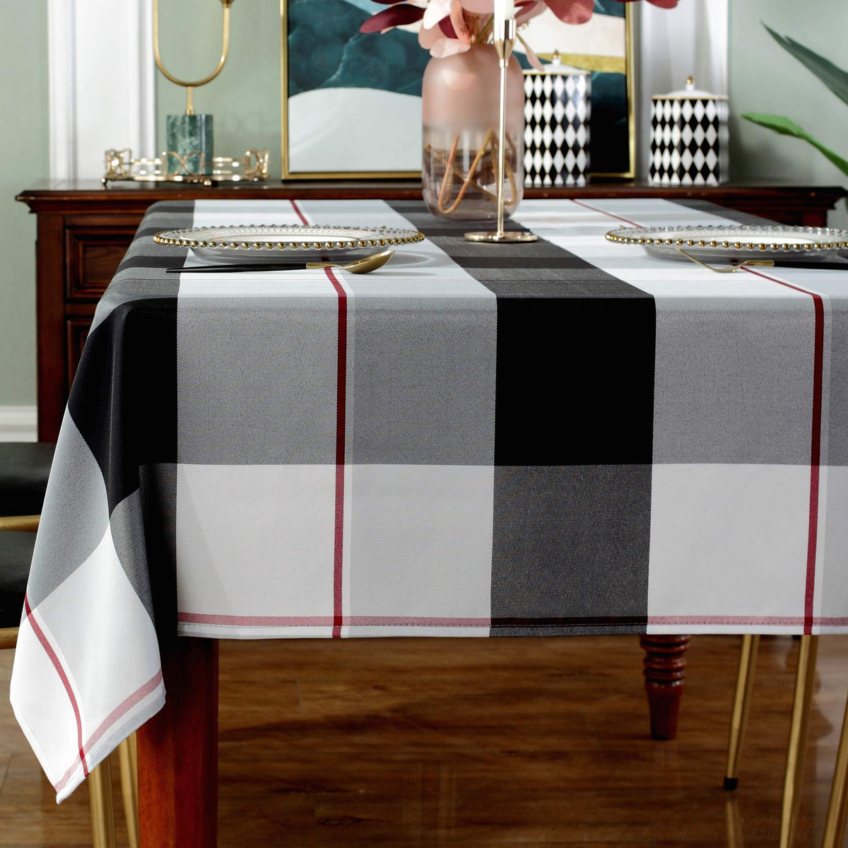 SASTYBALE Rectangle Tablecloth, 52" x 70" Checkered, Red