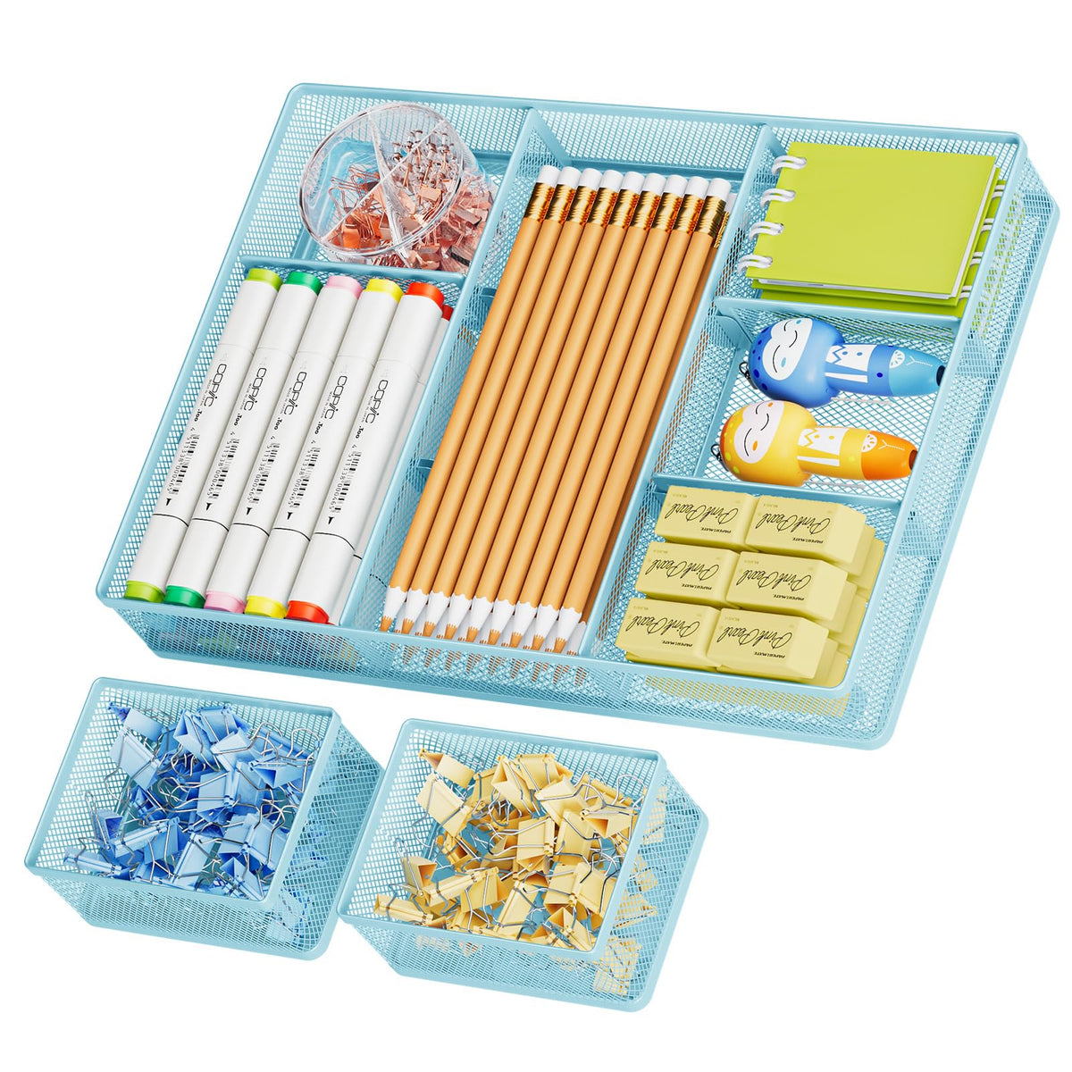 Marbrasse 3 Packs Desk Drawer Organizers, Metal Mesh Dividers Desk Drawer Organizer Tray with 9 Adjustable Compartments, Pen Organizer for Drawer Tray Box Accessories for Desktop,Kitchen, Makeup