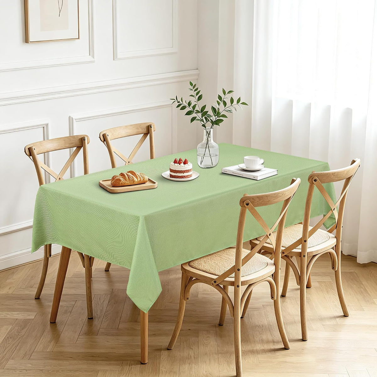 Hiasan Jacquard Textured Rectangle Tablecloth 60x120 Inch, Light Sage Green