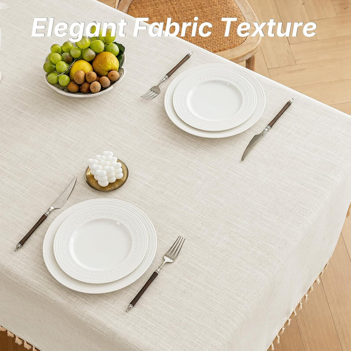 JIALE Ivory Tablecloths Rectangular 55 x 75 Inch, Linen Look