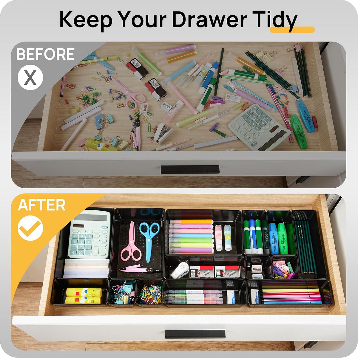 Vtopmart 25 Pack Plastic Drawer Organizers with Non-slip Rubber Pads