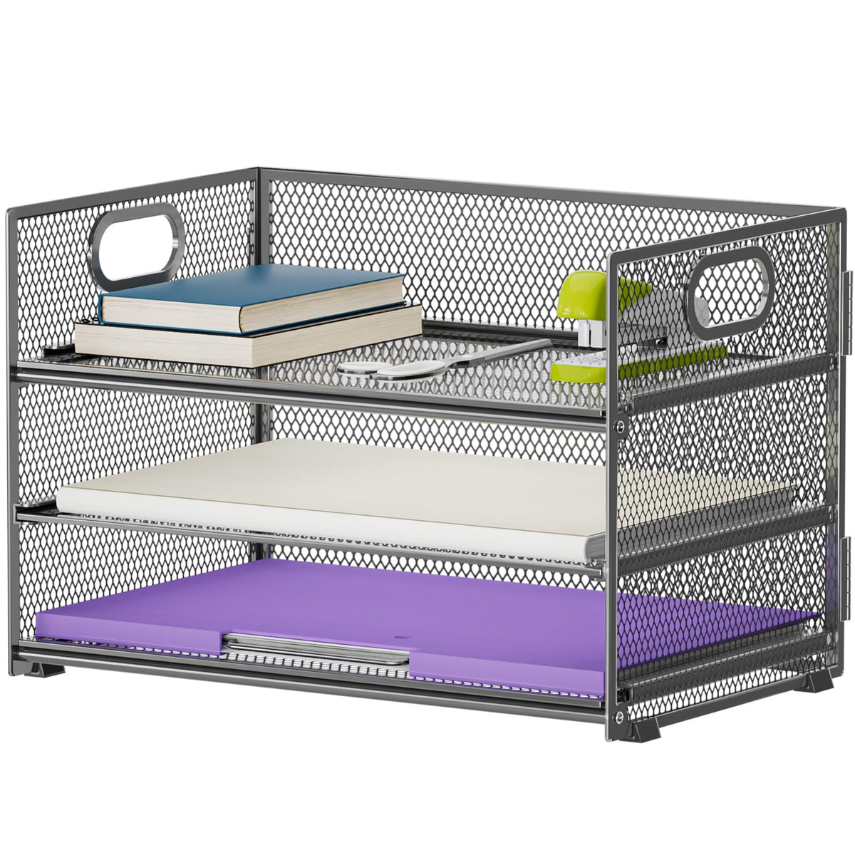 Marbrasse 3 Tier Paper Organizer Letter Tray, Mesh File Organizer with Handle, Paper Sorter Desk Organizer for Home Office Supplies