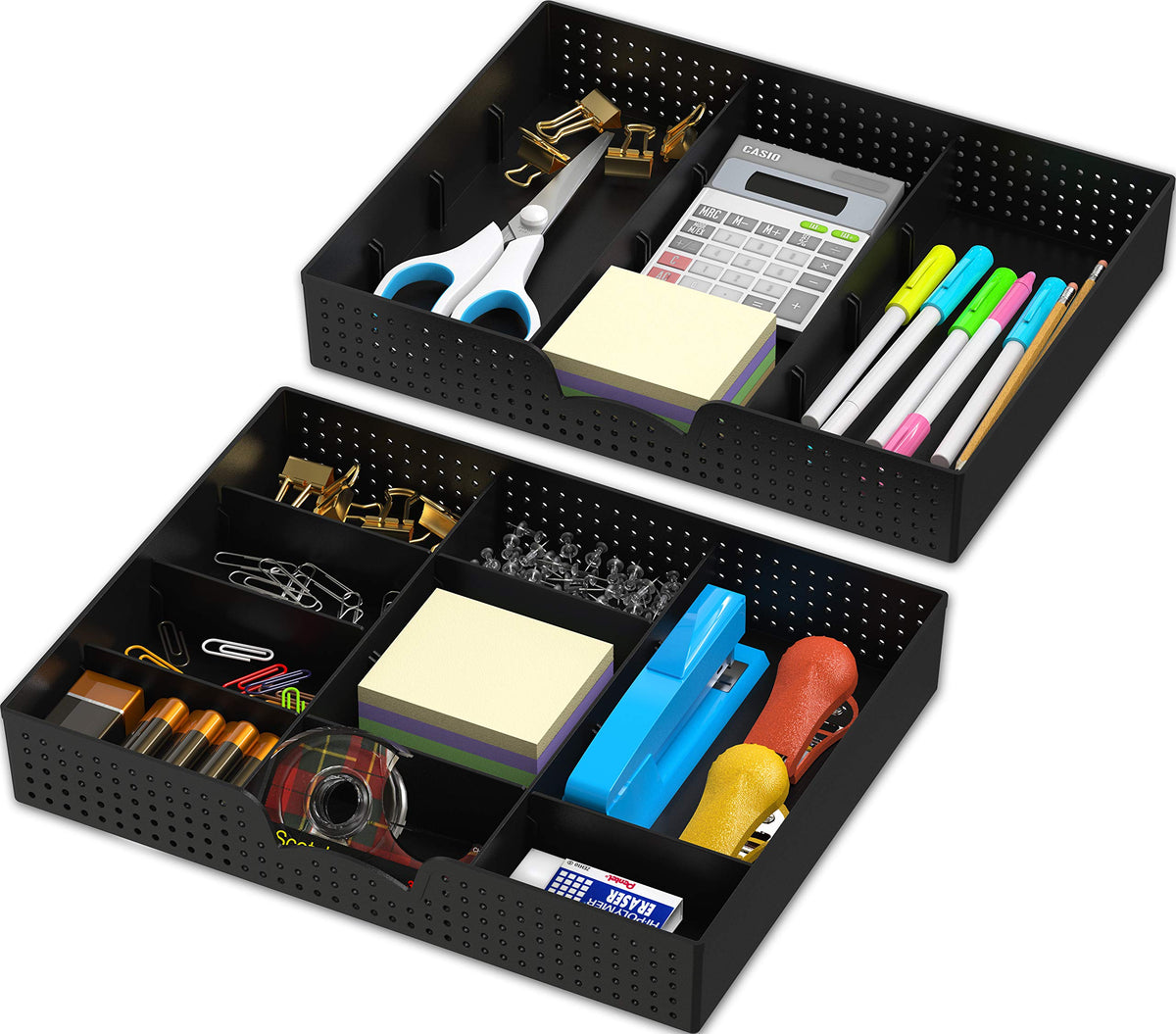 Simple Houseware Drawer Organizer Tray, 9 Adjustable Compartments, White