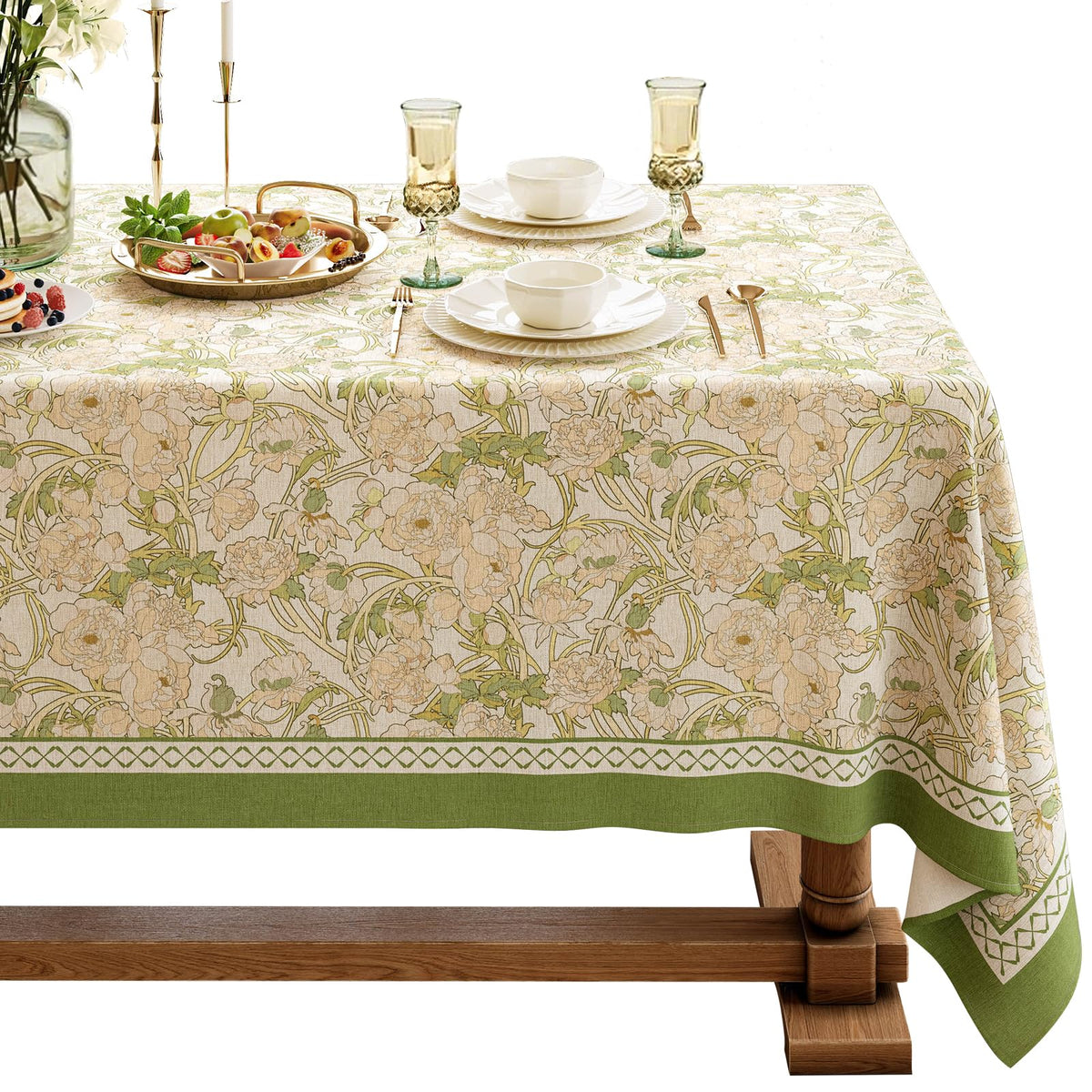 Designer Linen Tablecloth Rectangular, 67" x 118", Dahlia