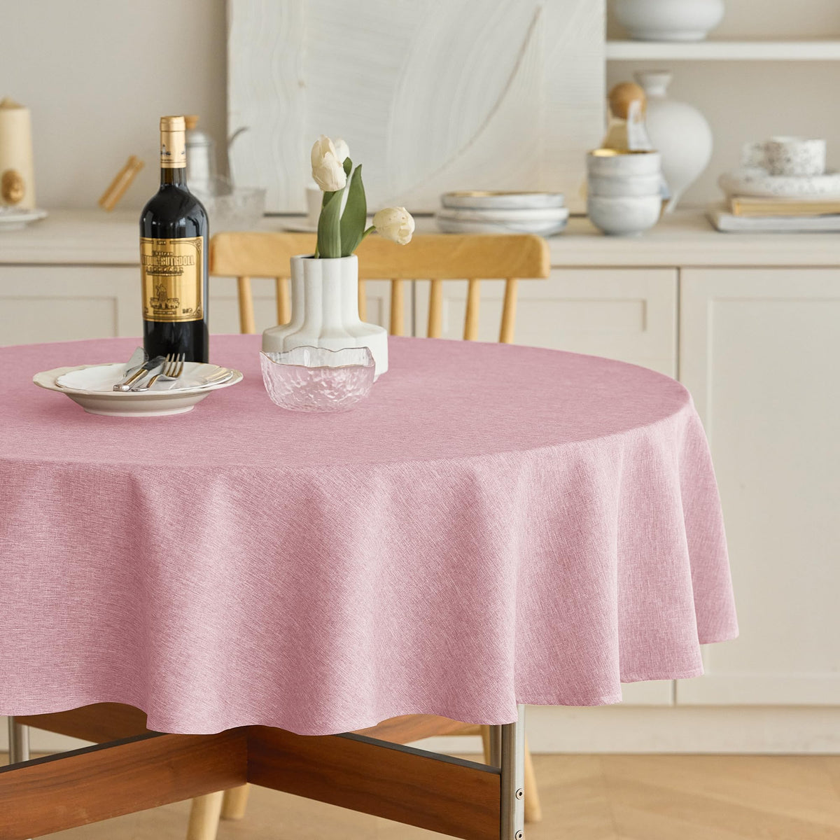 Decorelia Faux Linen Round Tablecloths 60 inch, Waterproof Decorative Washable Texture Rustic Circle Table Cloth Cover for Dining Kitchen Party Farmhouse Outdoor(Round (2-4 Seats),Sage Green)