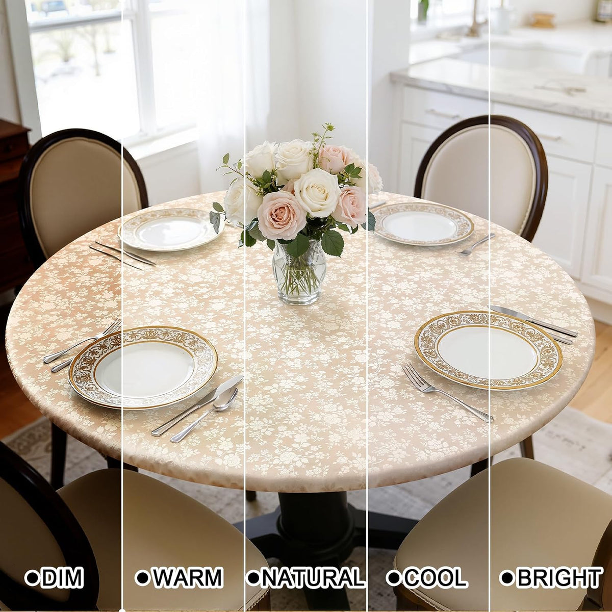 Smiry Waterproof Heavy Duty Vinyl Fitted Tablecloth for 36"-44" Round Table
