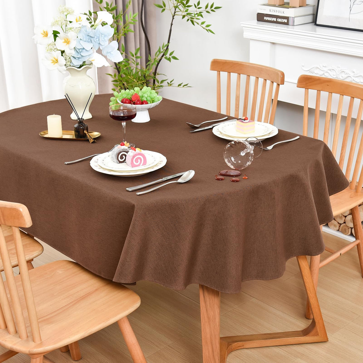 Wolkemer Oval Tablecloth 60 x 84 Inches Faux Linen Water Resistant