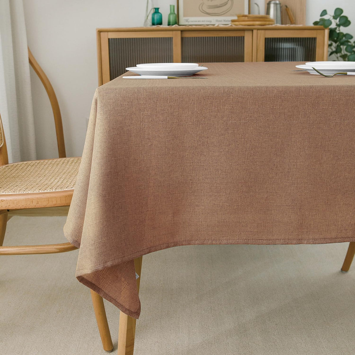 NLMUVW Burlap Linen Tablecloth 6ft, Tan Table Cloth Rectangular
