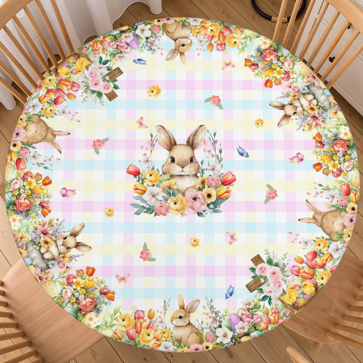 Fall Round Fitted Tablecloth with Elastic Edge Orange Blue White Thanksgiving Pumpkin Table Cover 40-44 Inch Autumn Leaf Washable Table Cloth for Kitchen Dining Room Party Decor