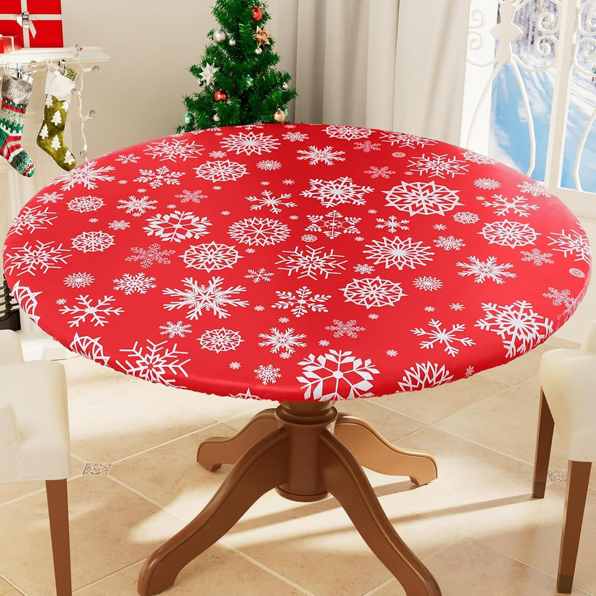 Smiry 45"-56" Round Fitted Tablecloth, Waterproof Plastic Table Cover