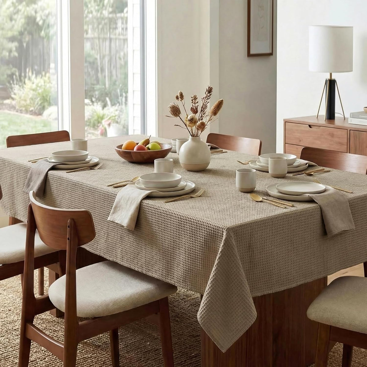 H.VERSAILTEX Rectangle Tablecloth Waffle Textured Waterproof Table Cloth Stain Resistant Wrinkle Free Washable Decorative Table Cover for Dining, Kitchen, Wedding and Parties (54x108 Inch,Taupe)