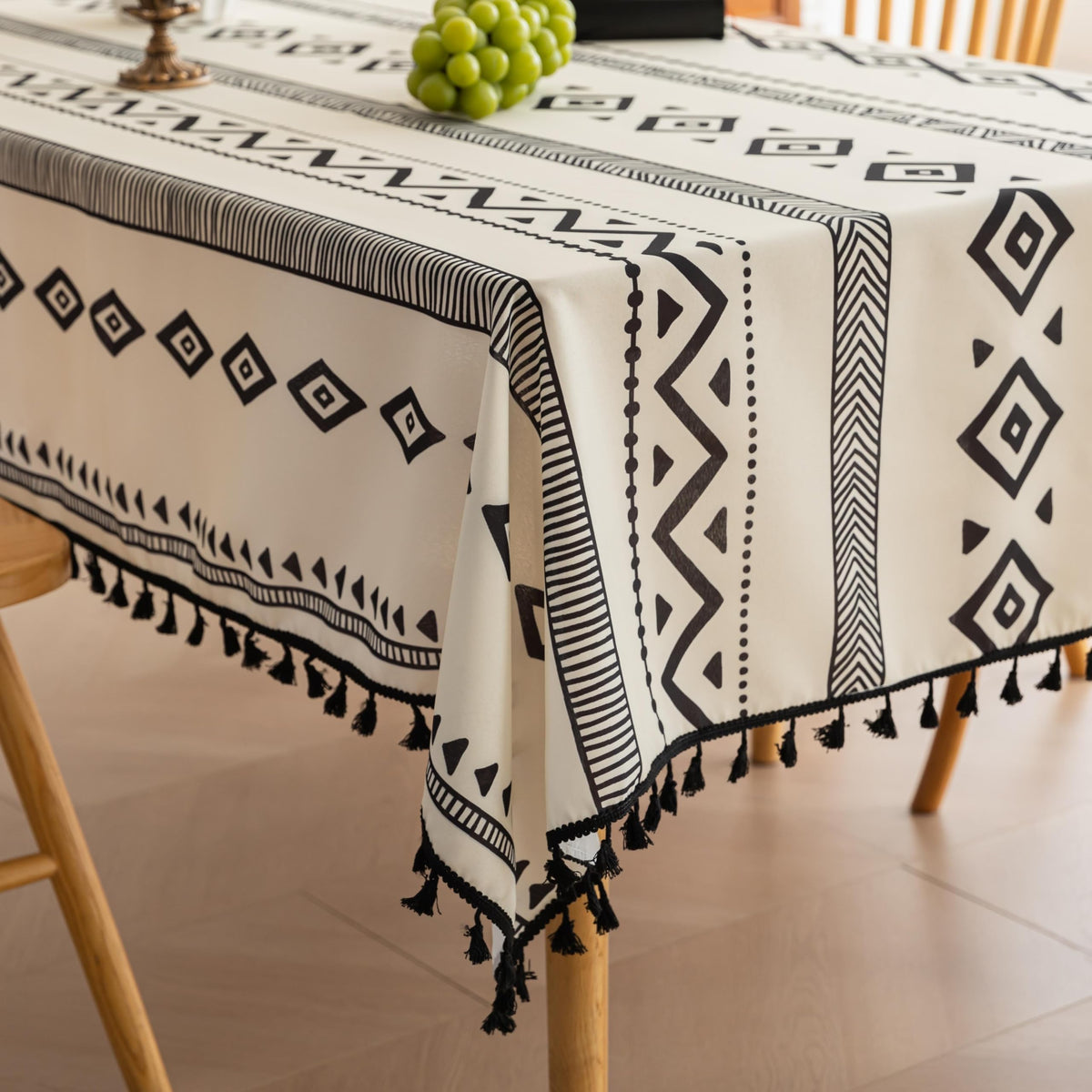 Boho Tablecloth for Square Tables,Fringed Edges with Geometric Pattern Tablecloths,Farmhouse Floral Table Cover Cloth Decorative for Kitchen Dining Room,59"x 59"