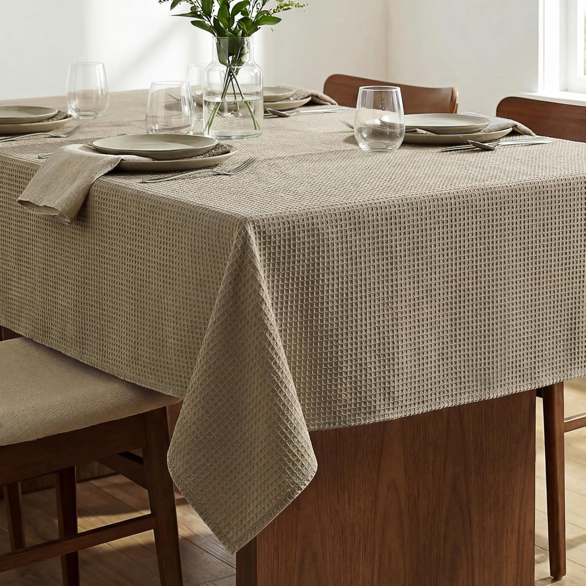 H.VERSAILTEX Rectangle Tablecloth Waffle Textured Waterproof Table Cloth Stain Resistant Wrinkle Free Washable Decorative Table Cover for Dining, Kitchen, Wedding and Parties (54x108 Inch,Taupe)