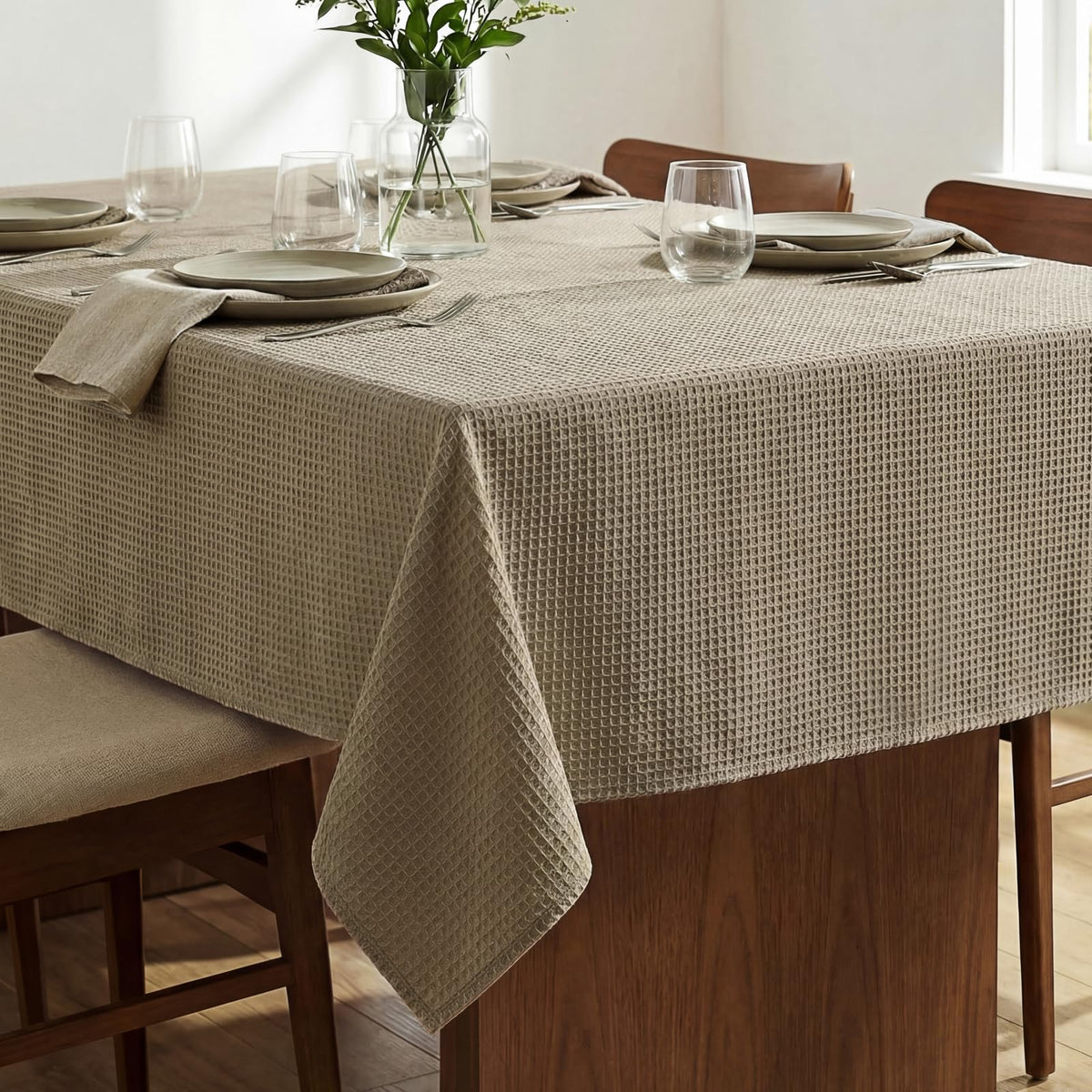 H.VERSAILTEX Rectangle Tablecloth Waffle Textured Waterproof Table Cloth Stain Resistant Wrinkle Free Washable Decorative Table Cover for Dining, Kitchen, Wedding and Parties (54x108 Inch,Taupe)