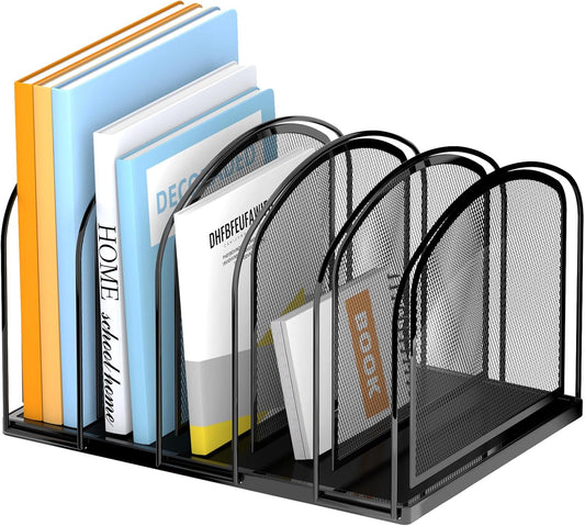 SUPEASY 5-Section Vertical File Organizer, Mesh Desk Organizer, Black