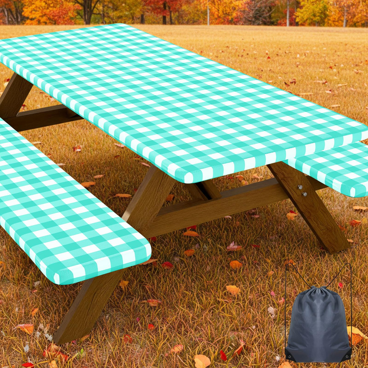 Smiry 6FT Picnic Table Cover with Bench Covers, Elastic Fitted Tablecloth
