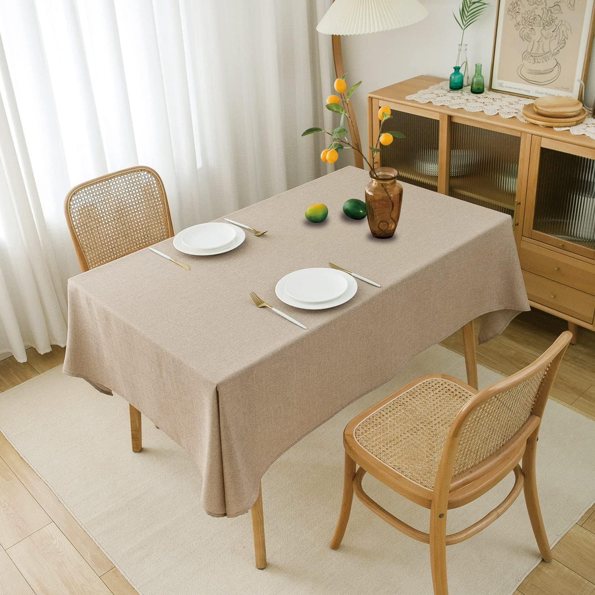 NLMUVW Burlap Linen Tablecloth 6ft, Tan Table Cloth Rectangular