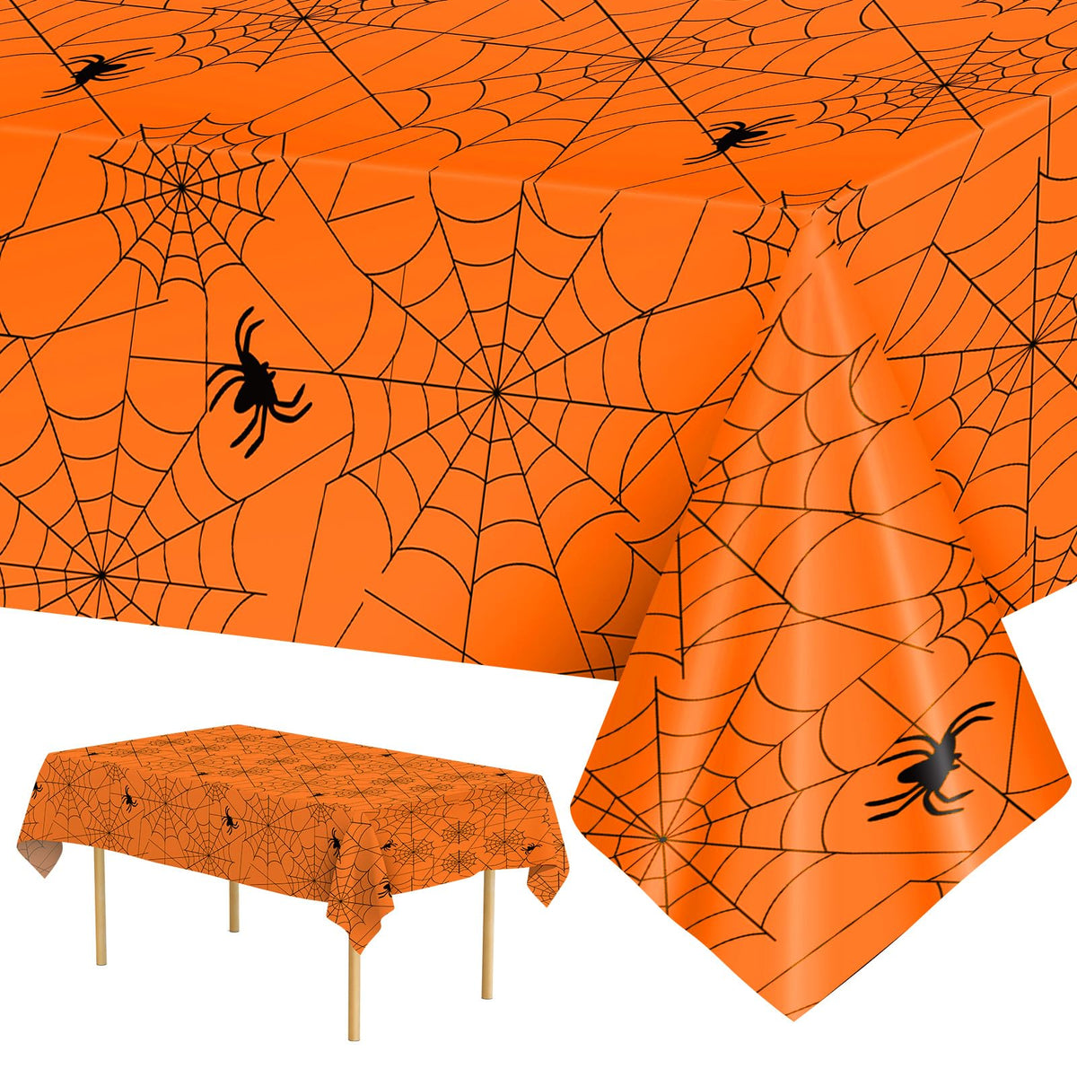 2 Pcs Halloween Tablecloth - Plastic Halloweens Spider Webs Table Cloth, Black Disposable Rectangle Spiderweb Table Cover for Halloween Party Decorations Supplies Favors Tables Decor, 108 x 54 Inch