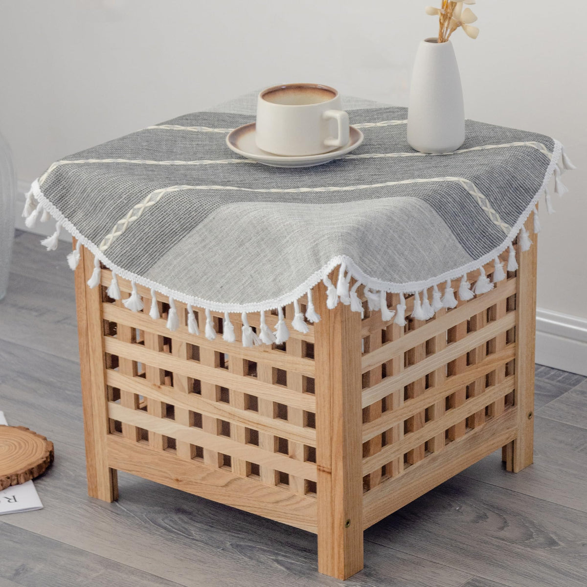 Waterproof Cotton Linen Washable Round Tablecloth 52 Inch Grey