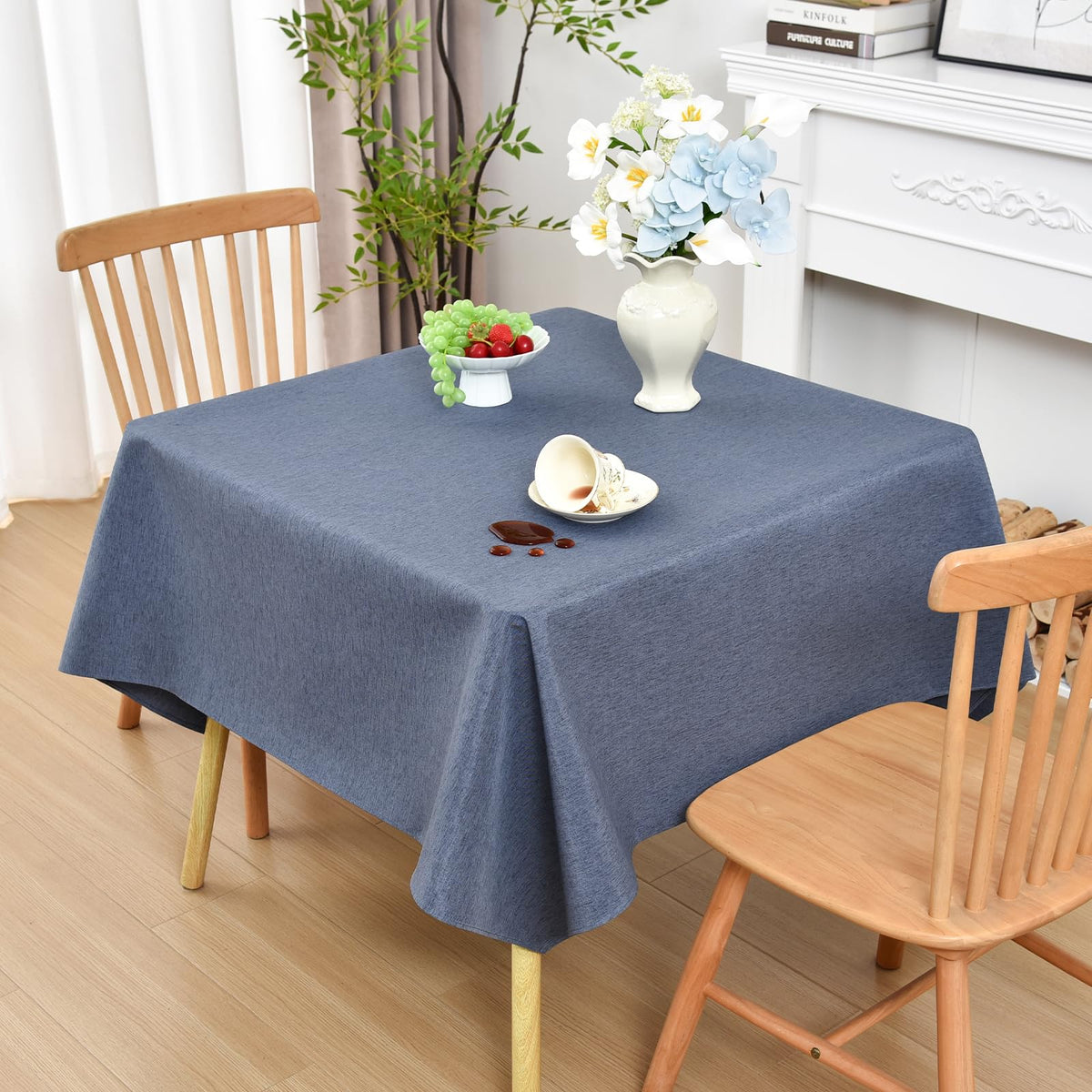 Wolkemer Oval Tablecloth 60 x 84 Inches Faux Linen Water Resistant