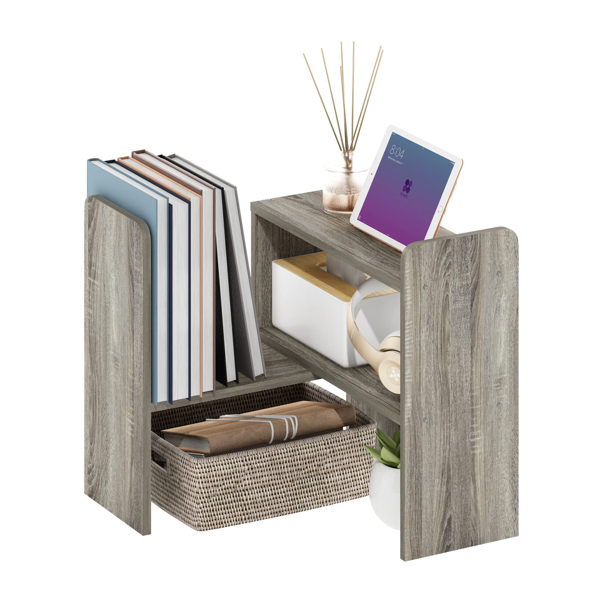 Furinno HERMITE Desk File Folder Organizers, 3-Shelf Desktop Office Organization Racks, Desk Top Display Book Shelf, for Paper, Office Supplies, Magazine, Bauhaus Oak