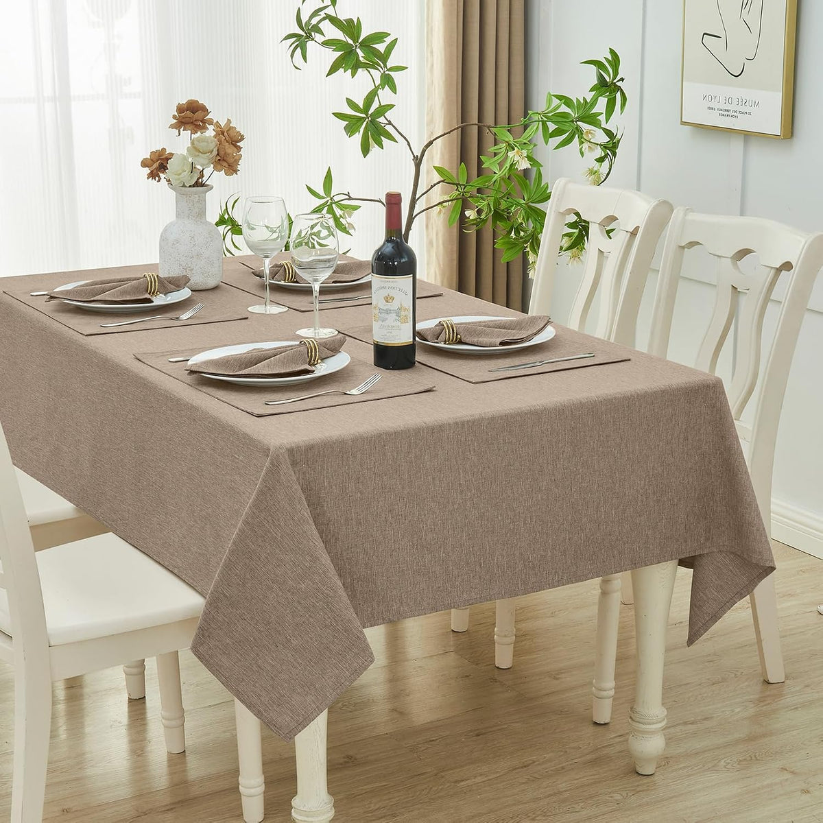 Flaxen 52x70 Rectangular Polyester Linen Farmhouse Tablecloth