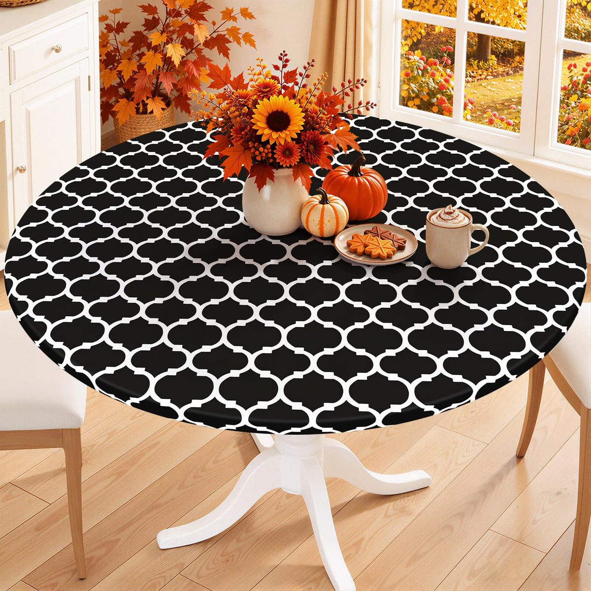 Smiry 45"-56" Round Fitted Tablecloth, Waterproof Plastic Table Cover