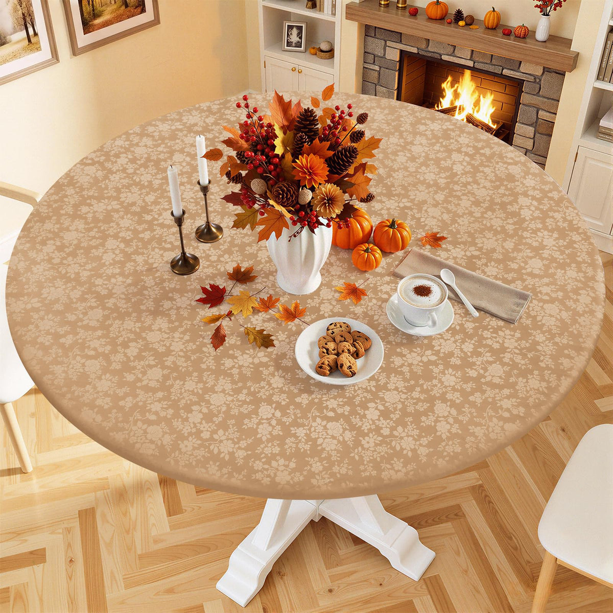 Smiry Waterproof Heavy Duty Vinyl Fitted Tablecloth for 36"-44" Round Table
