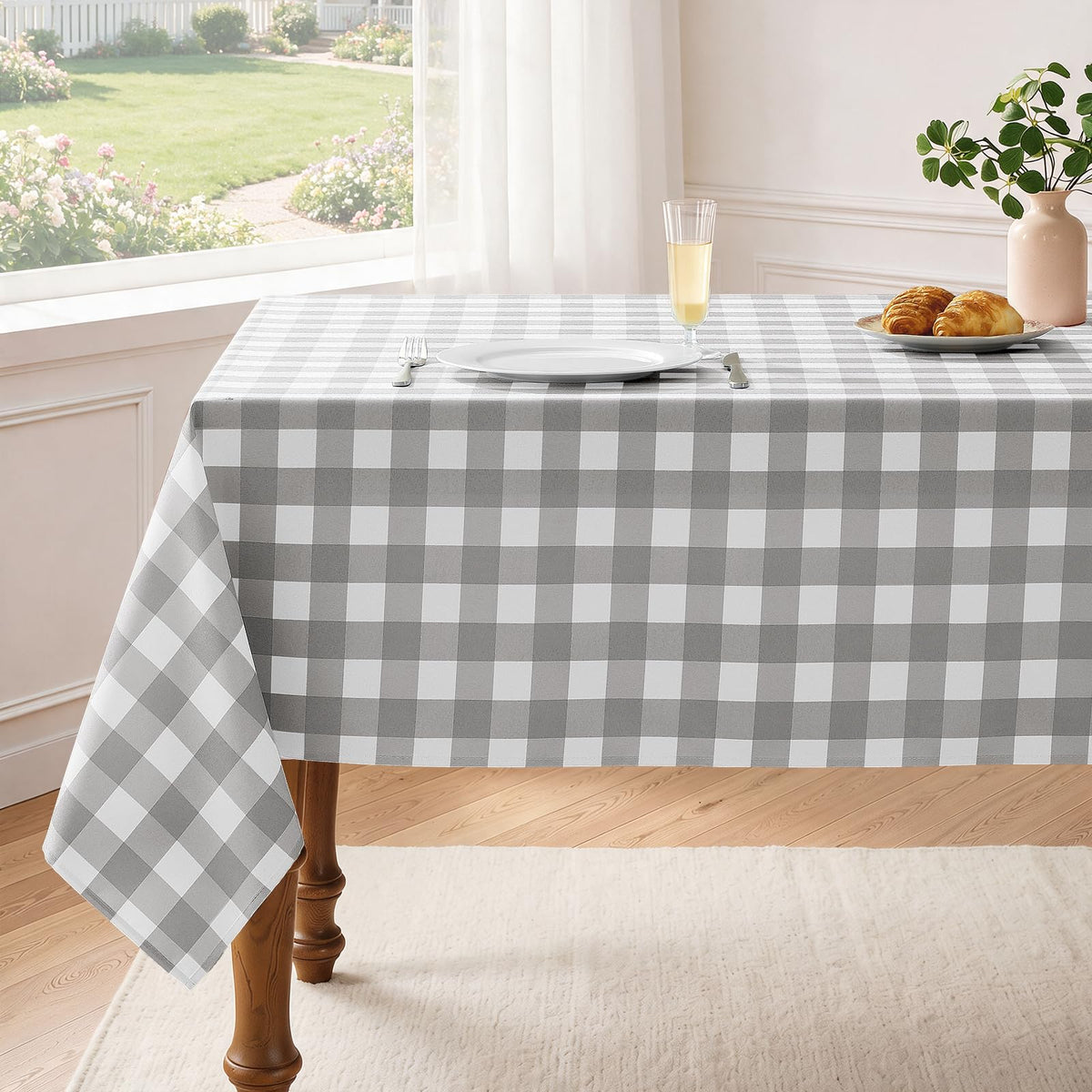 Veblandy Checkered Tablecloth Rectangle Waterproof Gingham Table Cloth Washable Buffalo Plaid Table Cover Wrinkle Free for Kitchen, Dining and Outdoor Picnic, 52 x 70 Inch, Sage Green and White