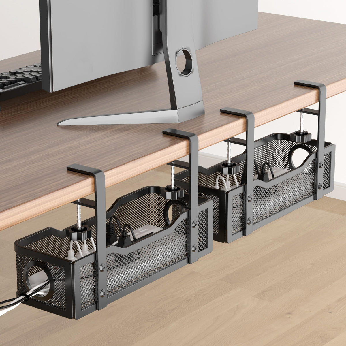 Cinati Under Desk Cable Management Tray, 13.4" Metal Cord Organizer, White