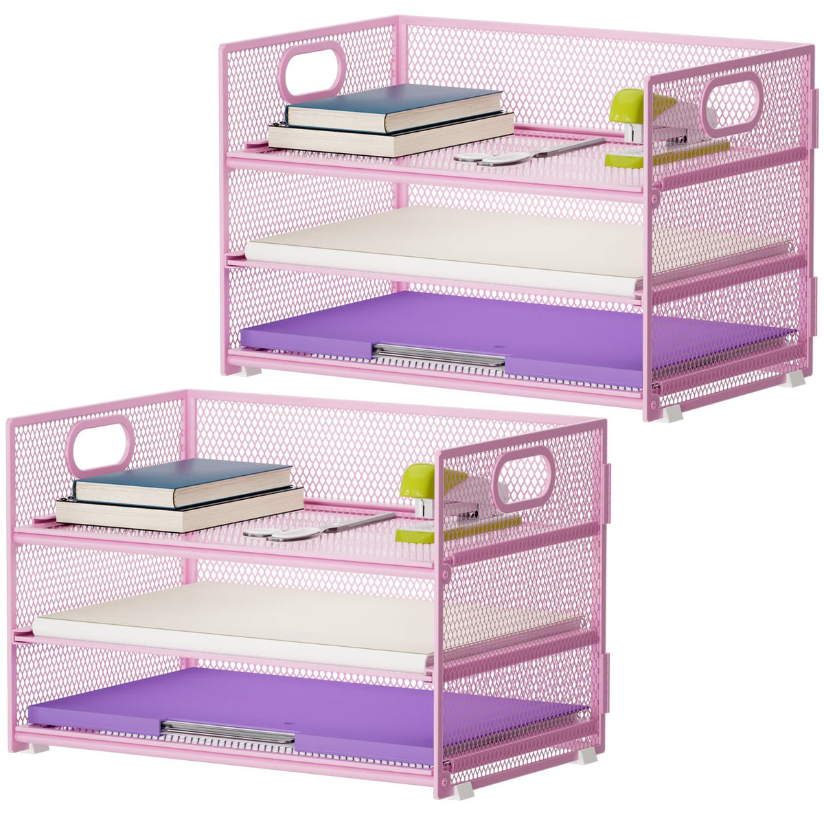 Marbrasse 3 Tier Paper Organizer Letter Tray, Mesh File Organizer with Handle, Paper Sorter Desk Organizer for Home Office Supplies