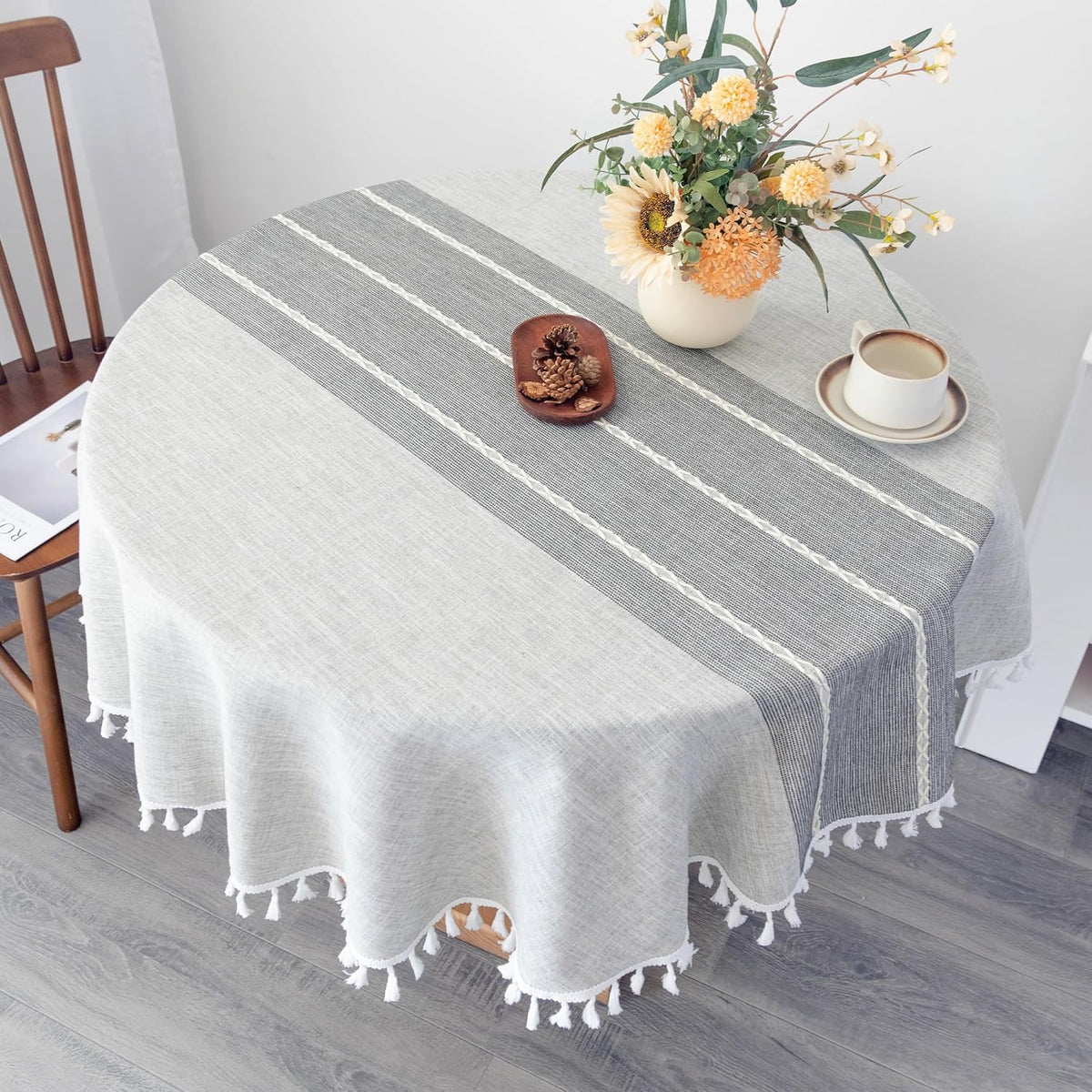 Waterproof Cotton Linen Washable Round Tablecloth 52 Inch Grey