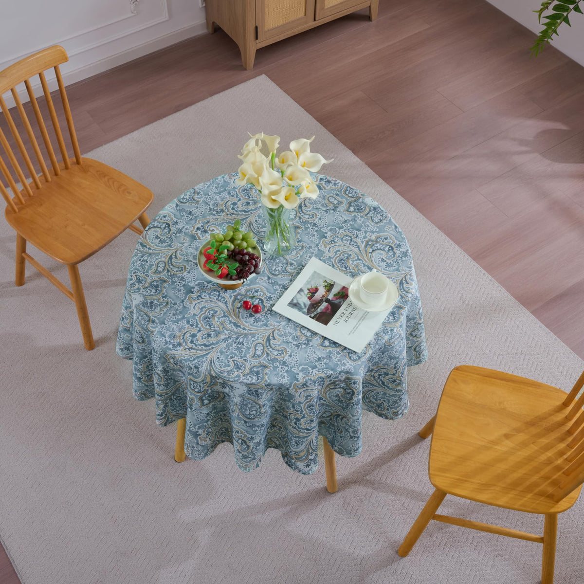 Rectangle Tablecloth 52" x 70" 100% Waterproof Fabric — Wipe-Clean, Tear-Proof Decorative Table Cover for Indoor & Outdoor Dining Elegant Patterns for Kitchens, Dining Rooms, Wynona