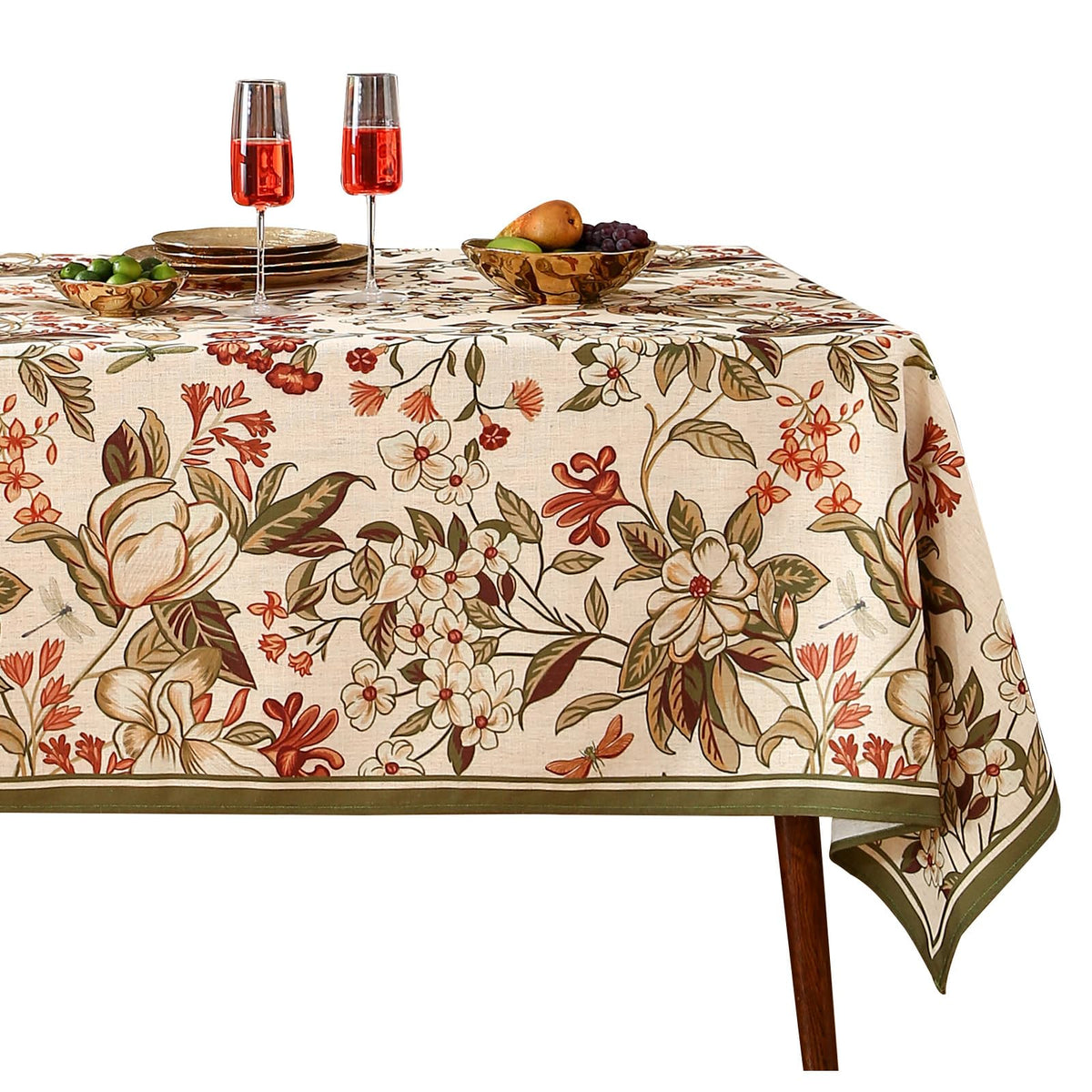 ISAENNE Designer Vintage Square Large Floral Tablecloth,67"x67"