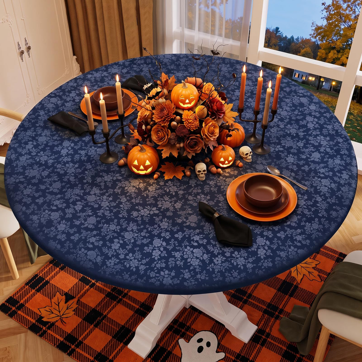 Smiry Waterproof Heavy Duty Vinyl Fitted Tablecloth for 36"-44" Round Table