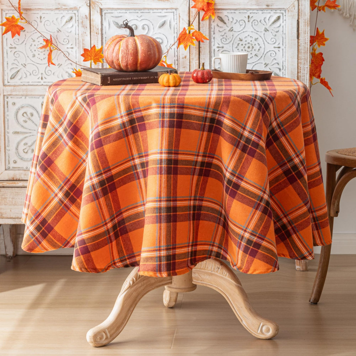 AQOTHES Plaid Fall Tablecloth Thanksgiving Rectangle 60x84 Inch Rust