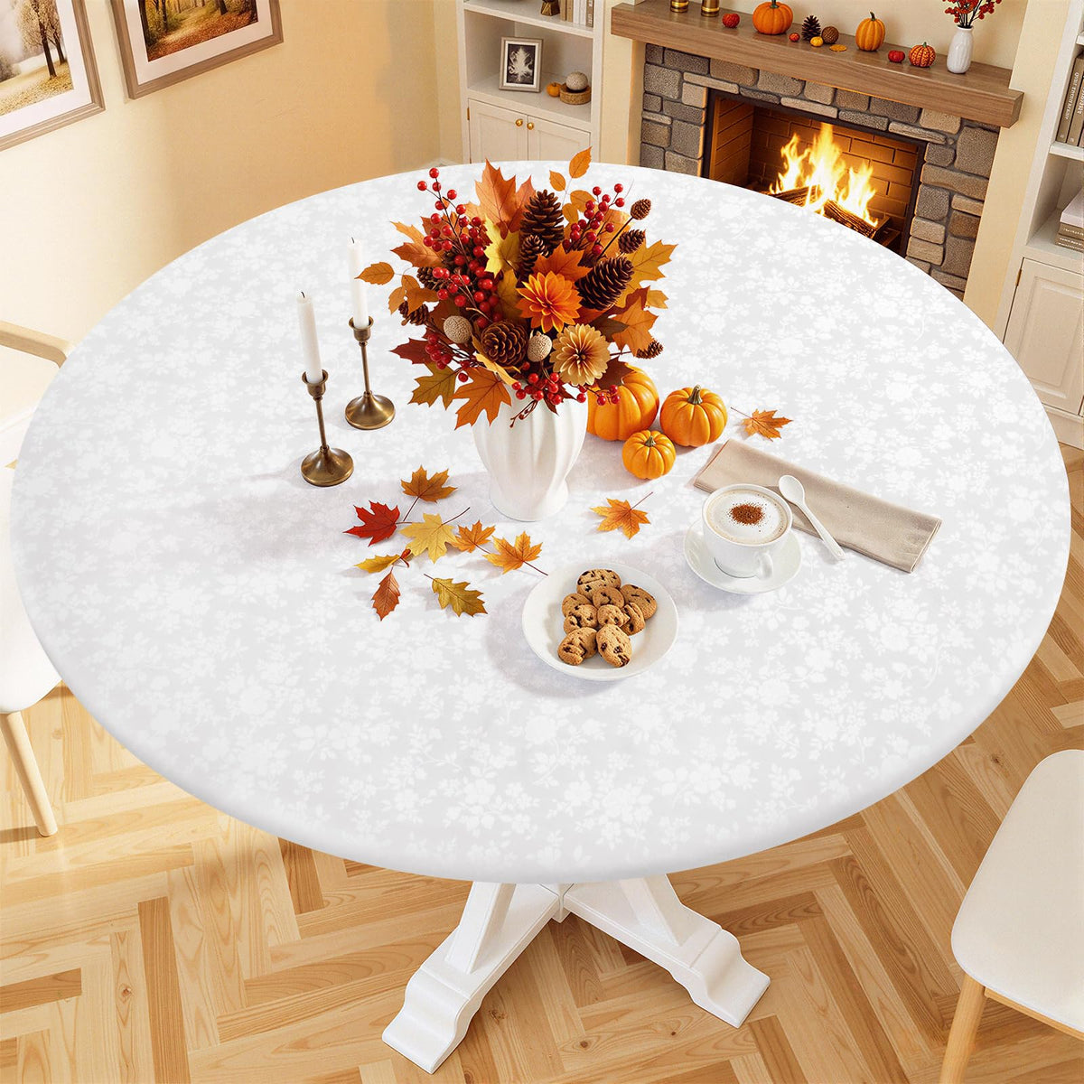 Smiry Waterproof Heavy Duty Vinyl Fitted Tablecloth for 36"-44" Round Table