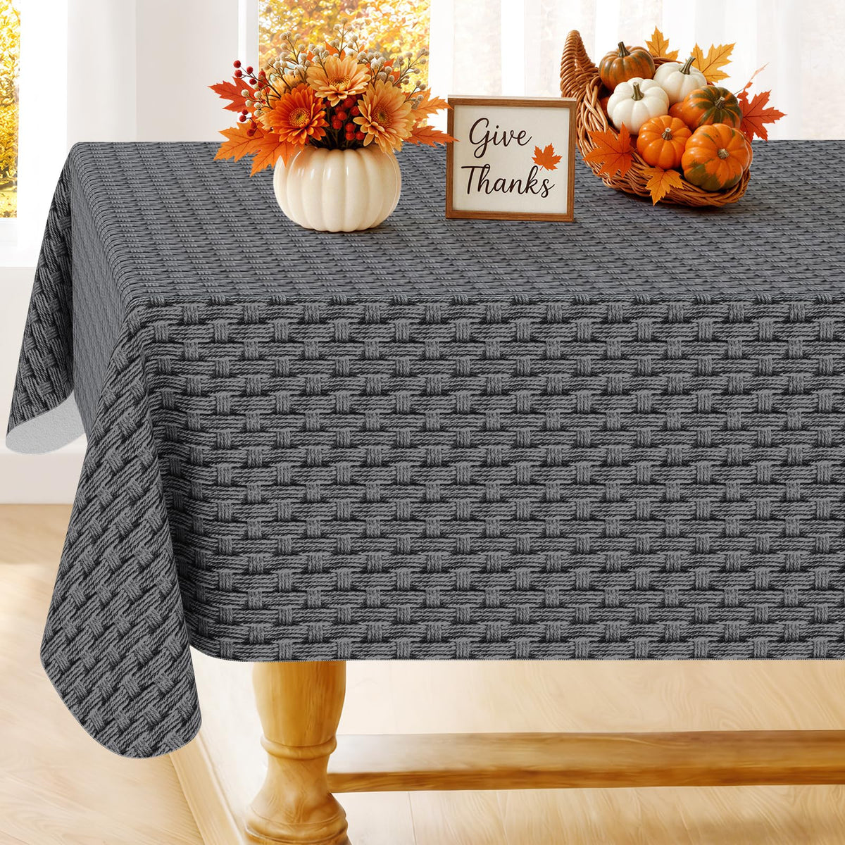 Smiry Rectangle Table Cloth, Waterproof Vinyl Tablecloths with Flannel Backing, Wipeable Spillproof Plastic Wood Grain Table Cover for Dining, Indoor and Outdoor (Beige, 60 "x 84")