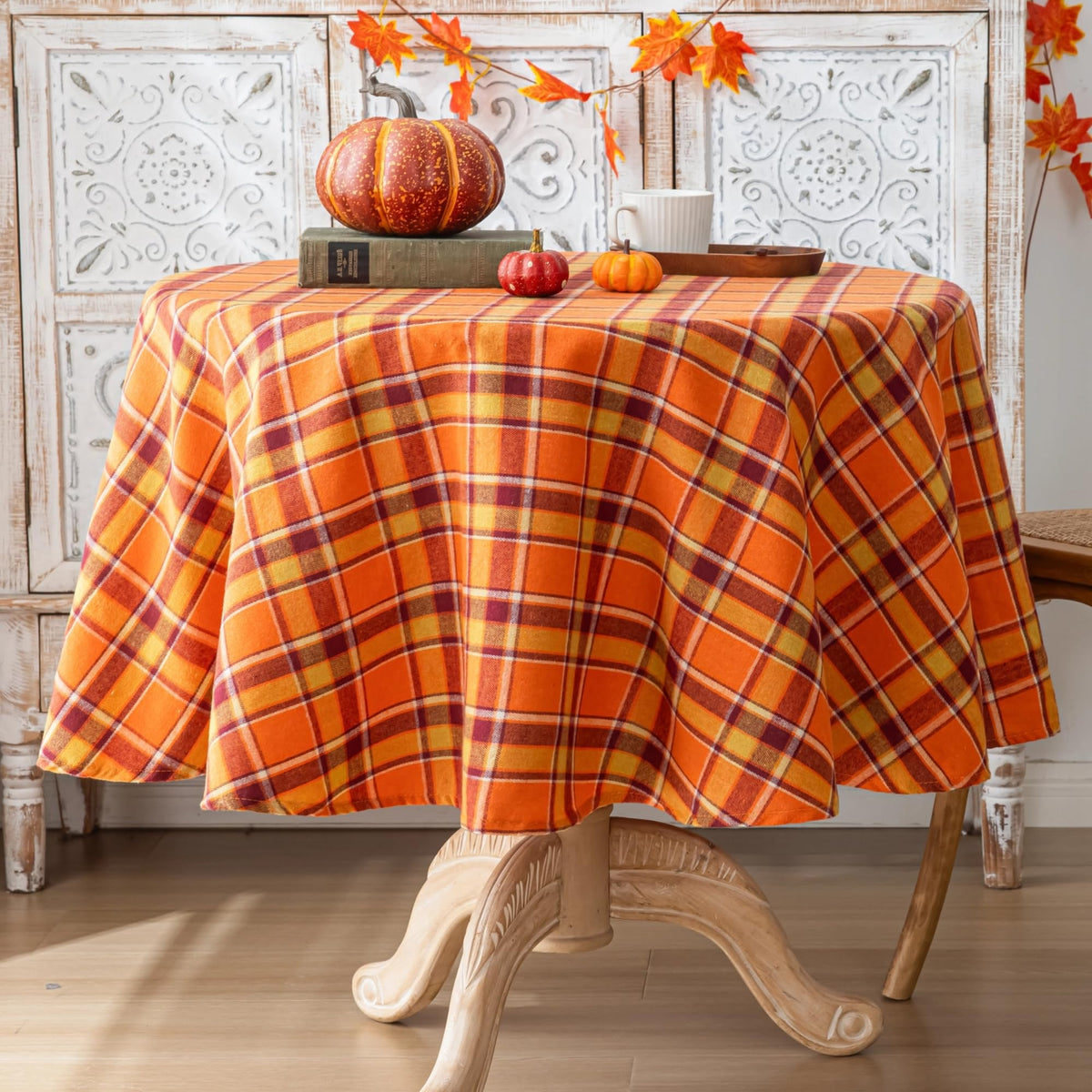 AQOTHES Plaid Fall Tablecloth Thanksgiving Rectangle 60x84 Inch Rust