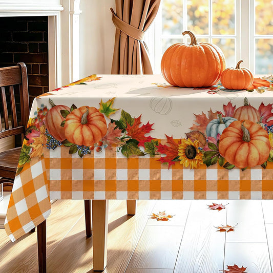 Hexagram Fall Tablecloth 52 x 70 Inches, Plaid Fall Table Cloth Rectangle