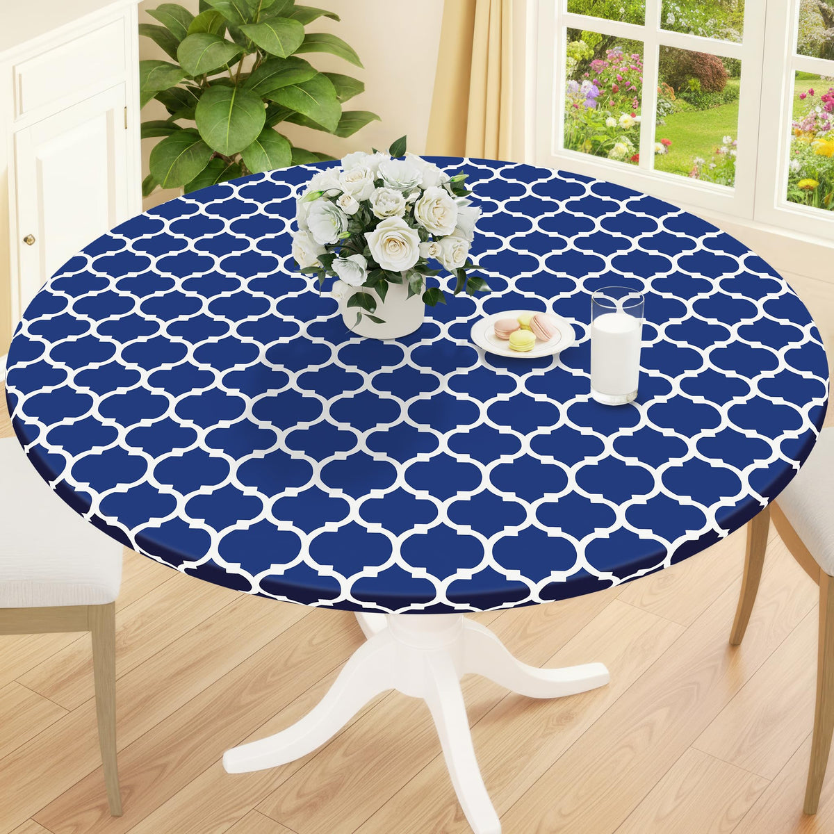 Smiry 45"-56" Round Fitted Tablecloth, Waterproof Plastic Table Cover