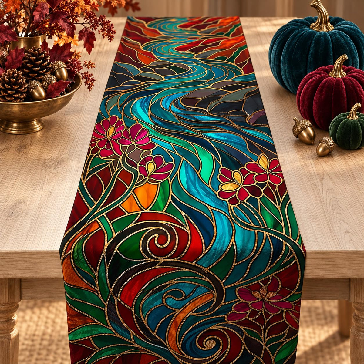 OHOME Fall Decor - Stained Glass Table Runner