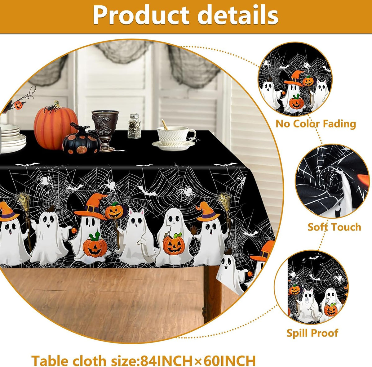Quimoy Halloween Tablecloth 60×84 Inch Rectangular