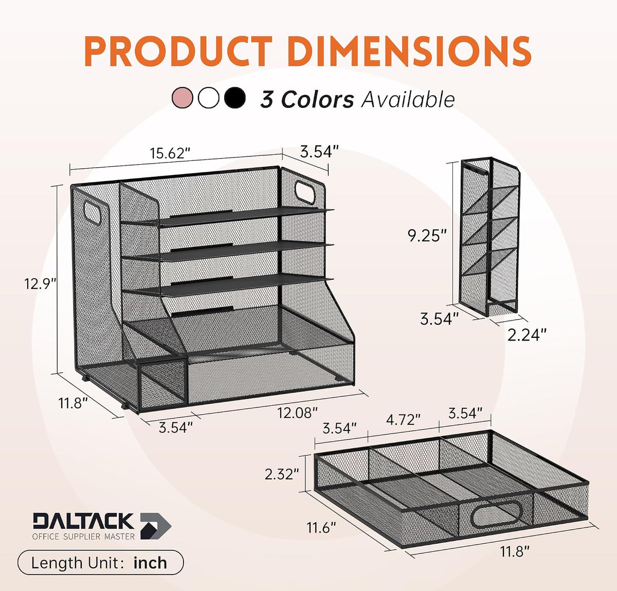 5-Tier Desk Organizer with File Holder & Pen Holder & Sliding Drawer, Black