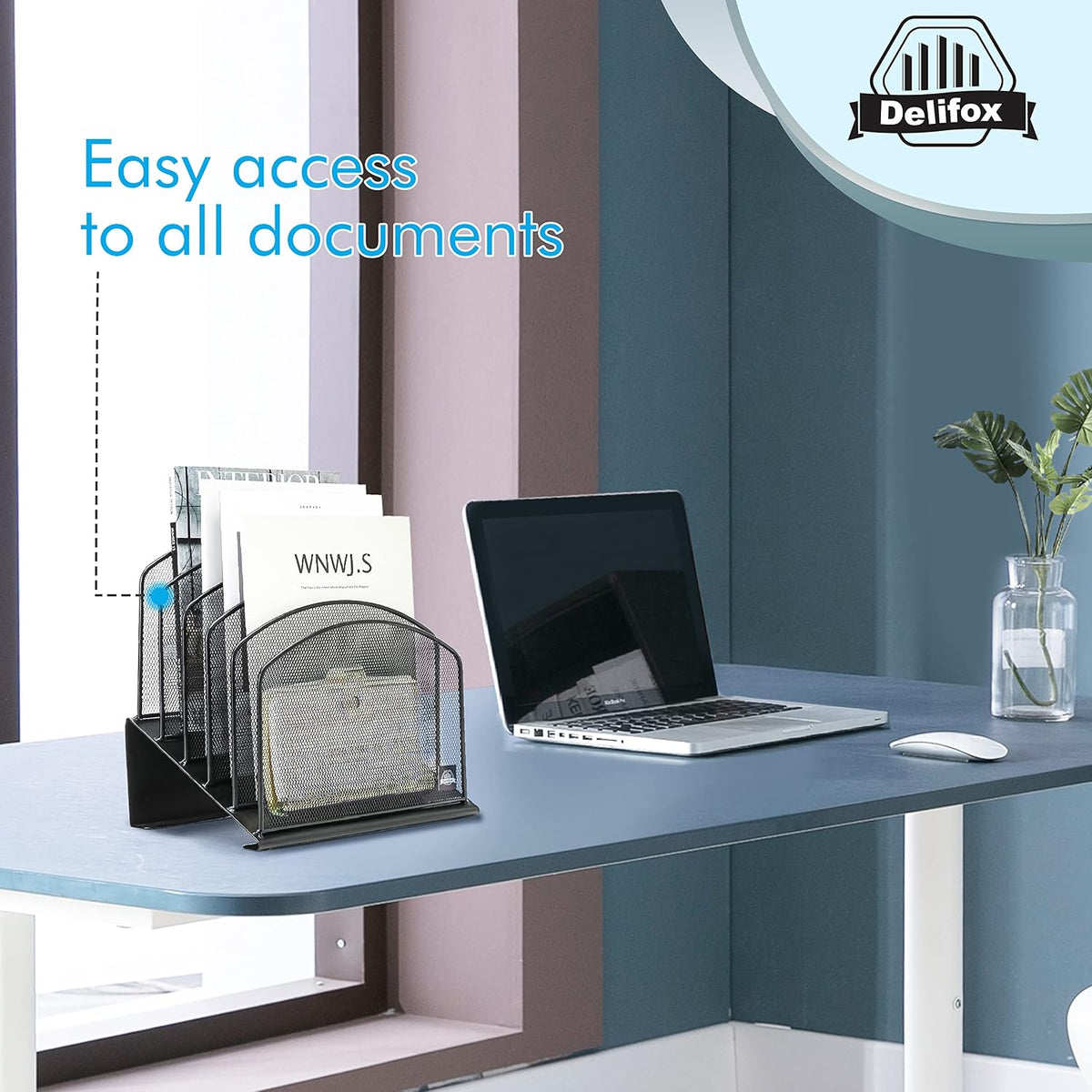 Delifox Inclined File Organizer for Desk, 5-Section Vertical File Holder
